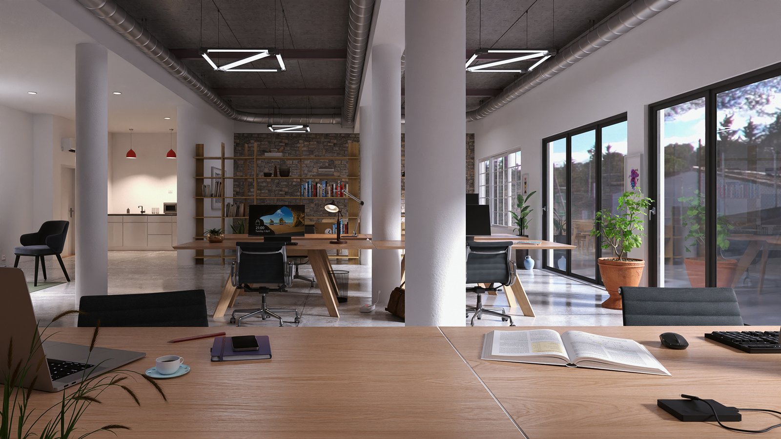 Loft office space — cinematic Cycles render